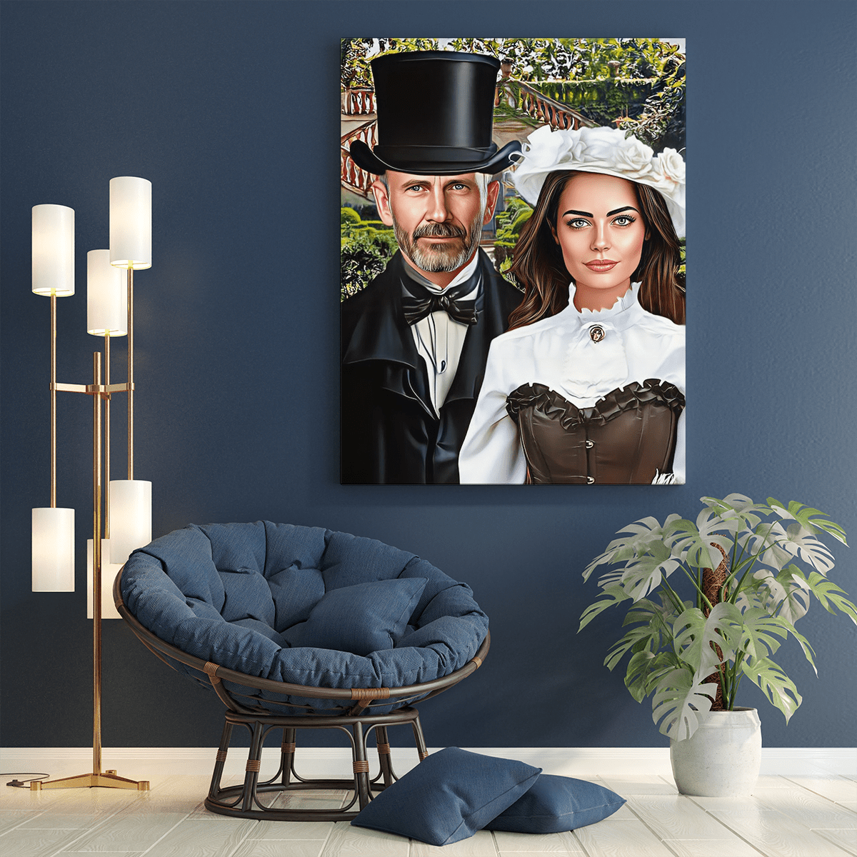 Portret para lady + men - druk na płótnie, spersonalizowany prezent dla pary - Adamell.pl