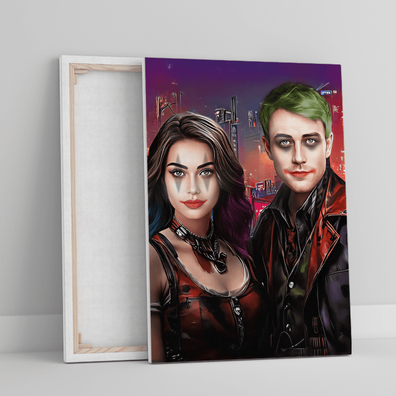 Portret pary Joker - druk na płótnie, spersonalizowany prezent dla pary - Adamell.pl
