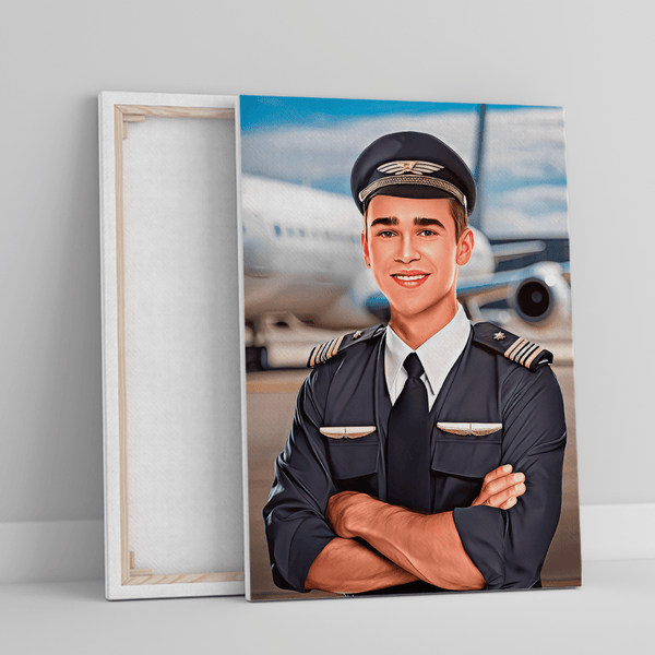 Portret pilota - druk na płótnie, spersonalizowany prezent dla niego - Adamell.pl
