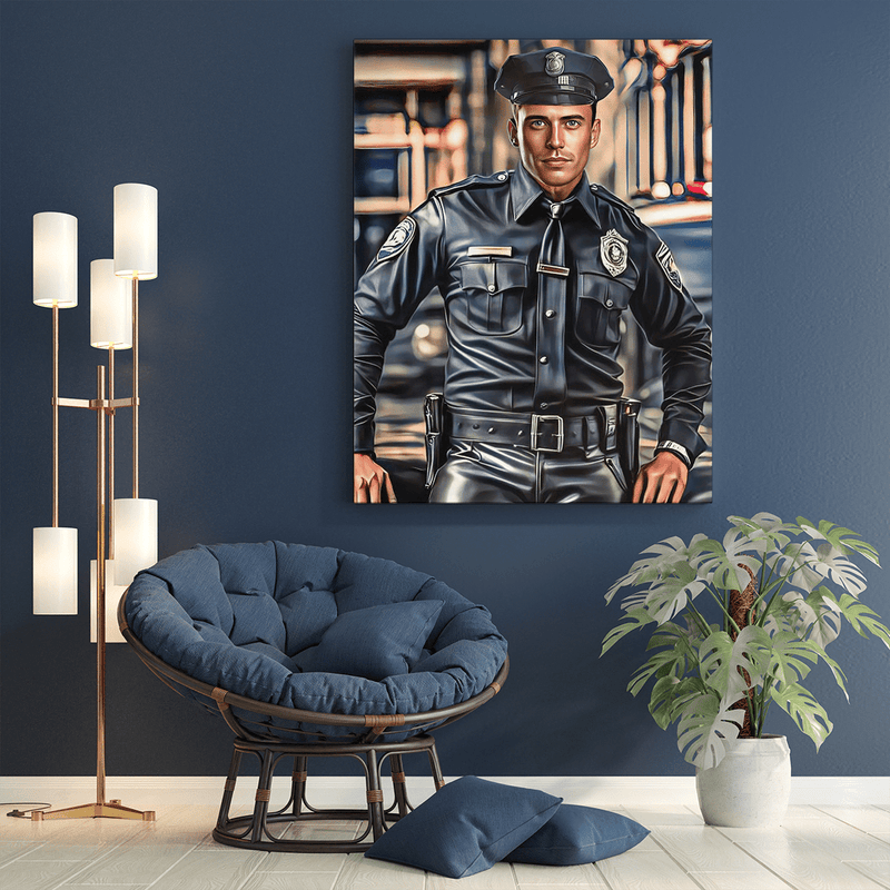 Portret policjanta - druk na płótnie, spersonalizowany prezent dla niego - Adamell.pl