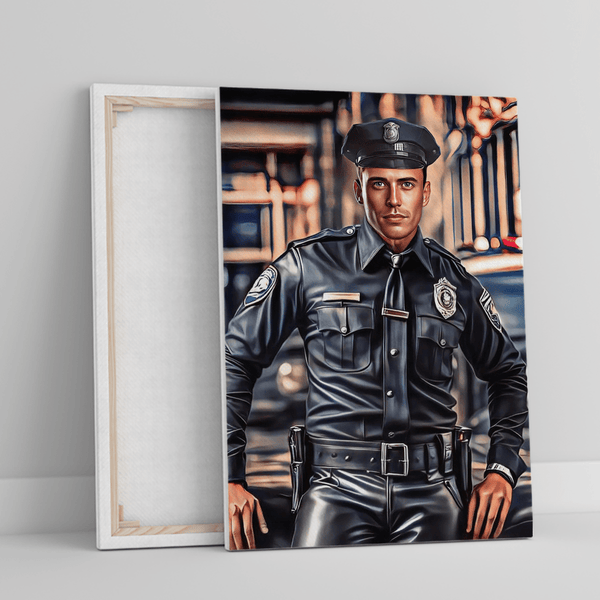 Portret policjanta - druk na płótnie, spersonalizowany prezent dla niego - Adamell.pl