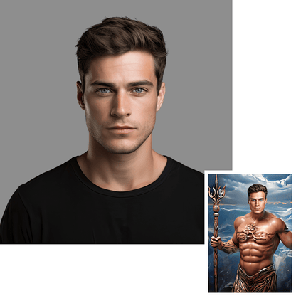 Portret Posejdona - druk na płótnie, spersonalizowany prezent dla mężczyzny - Adamell.pl