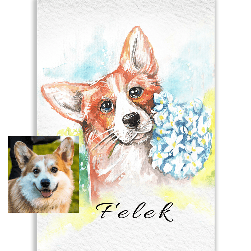 Portret psa z kwiatami - druk na płótnie, spersonalizowany prezent - Adamell.pl
