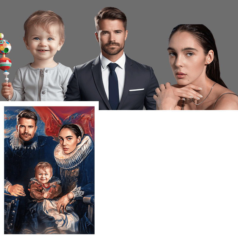 Portret rodziny królewskiej - druk na płótnie, spersonalizowany prezent dla rodziców - Adamell.pl