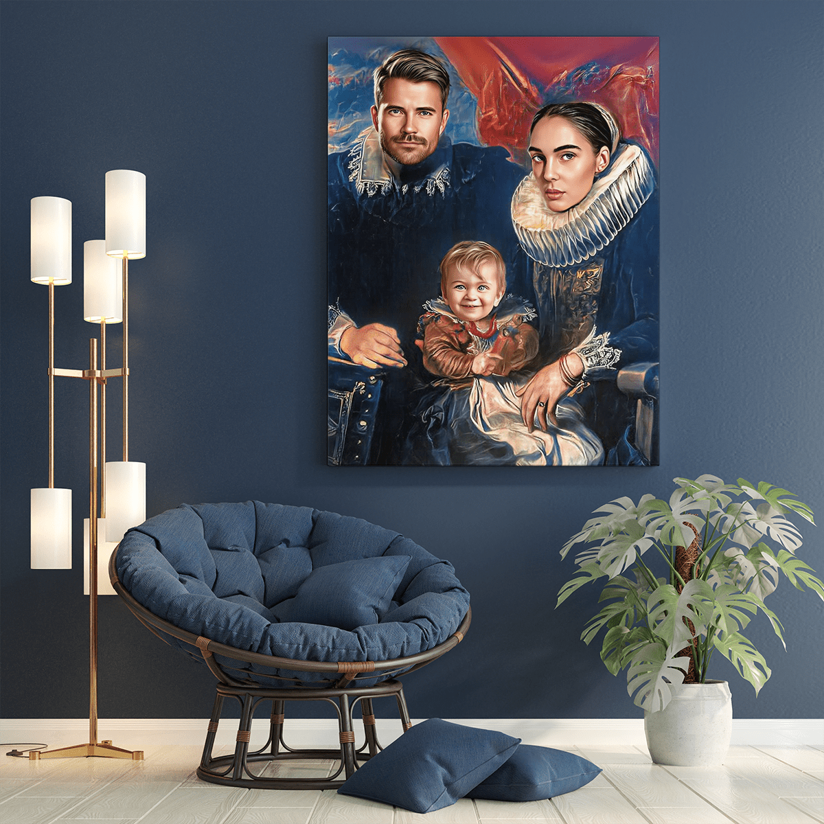 Portret rodziny królewskiej - druk na płótnie, spersonalizowany prezent dla rodziców - Adamell.pl