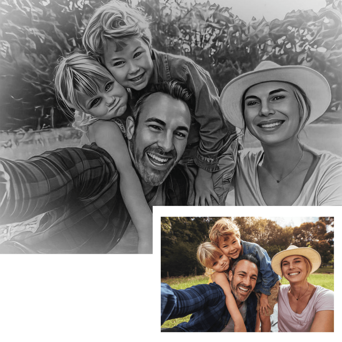 Portret sketch wieloosobowy rodzina - Druk na szkle, spersonalizowany prezent - Adamell.pl - Wyjątkowe Prezenty