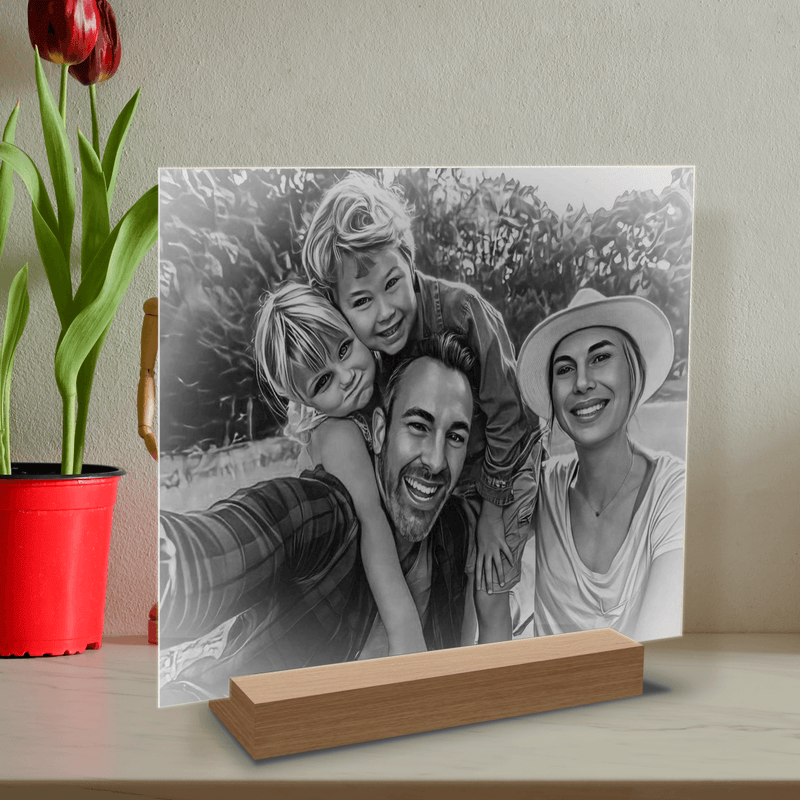 Portret sketch wieloosobowy rodzina - Druk na szkle, spersonalizowany prezent - Adamell.pl - Wyjątkowe Prezenty