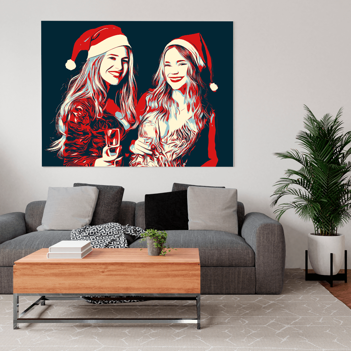 Portret świąteczny Pop Art - druk na płótnie, spersonalizowany prezent dla siostry - Adamell.pl