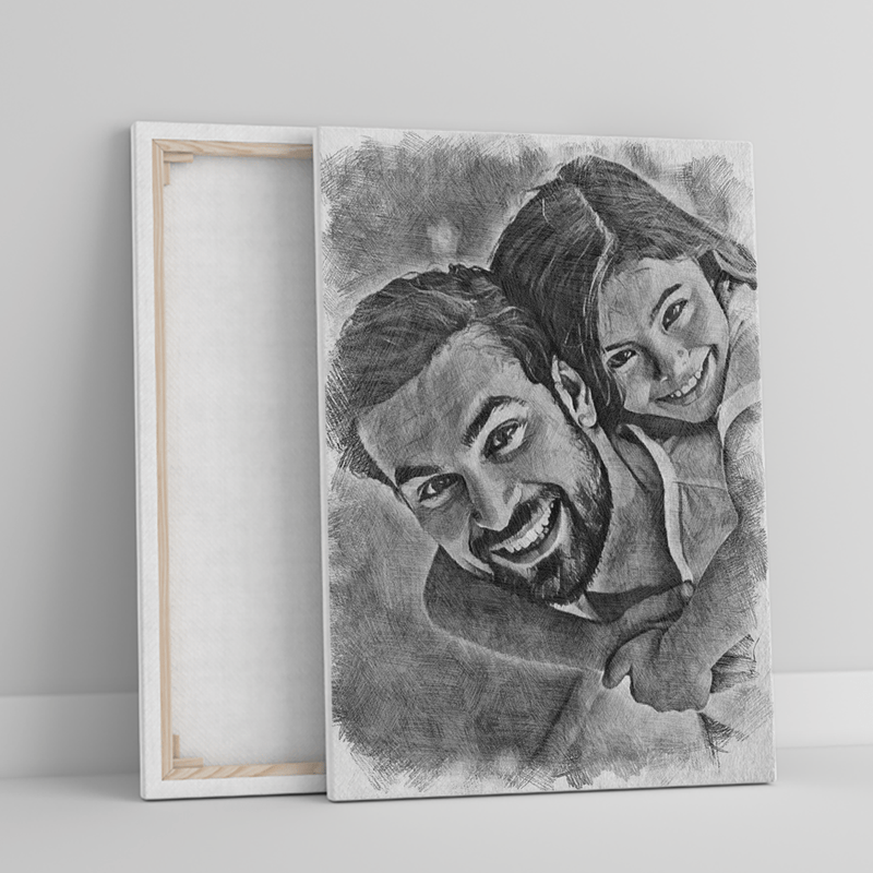 Portret taty szkic ołówkiem - druk na płótnie, spersonalizowany prezent dla taty - Adamell.pl
