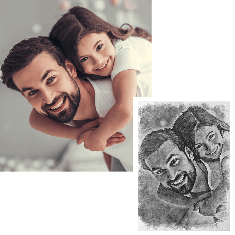 Portret taty szkic ołówkiem - druk na płótnie, spersonalizowany prezent dla taty - Adamell.pl