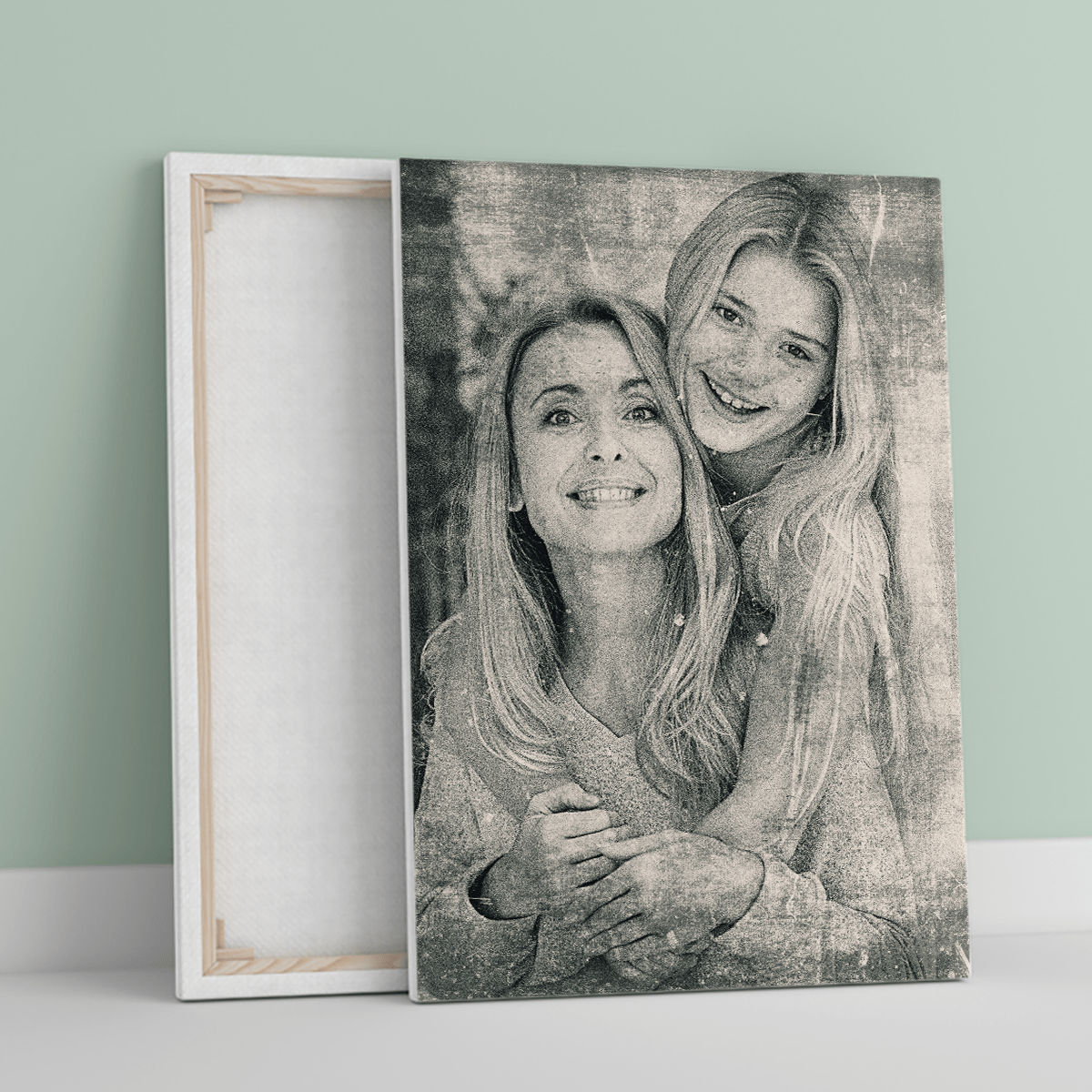 Portret z mamą w stylu retro - druk na płótnie, spersonalizowany prezent dla mamy - Adamell.pl