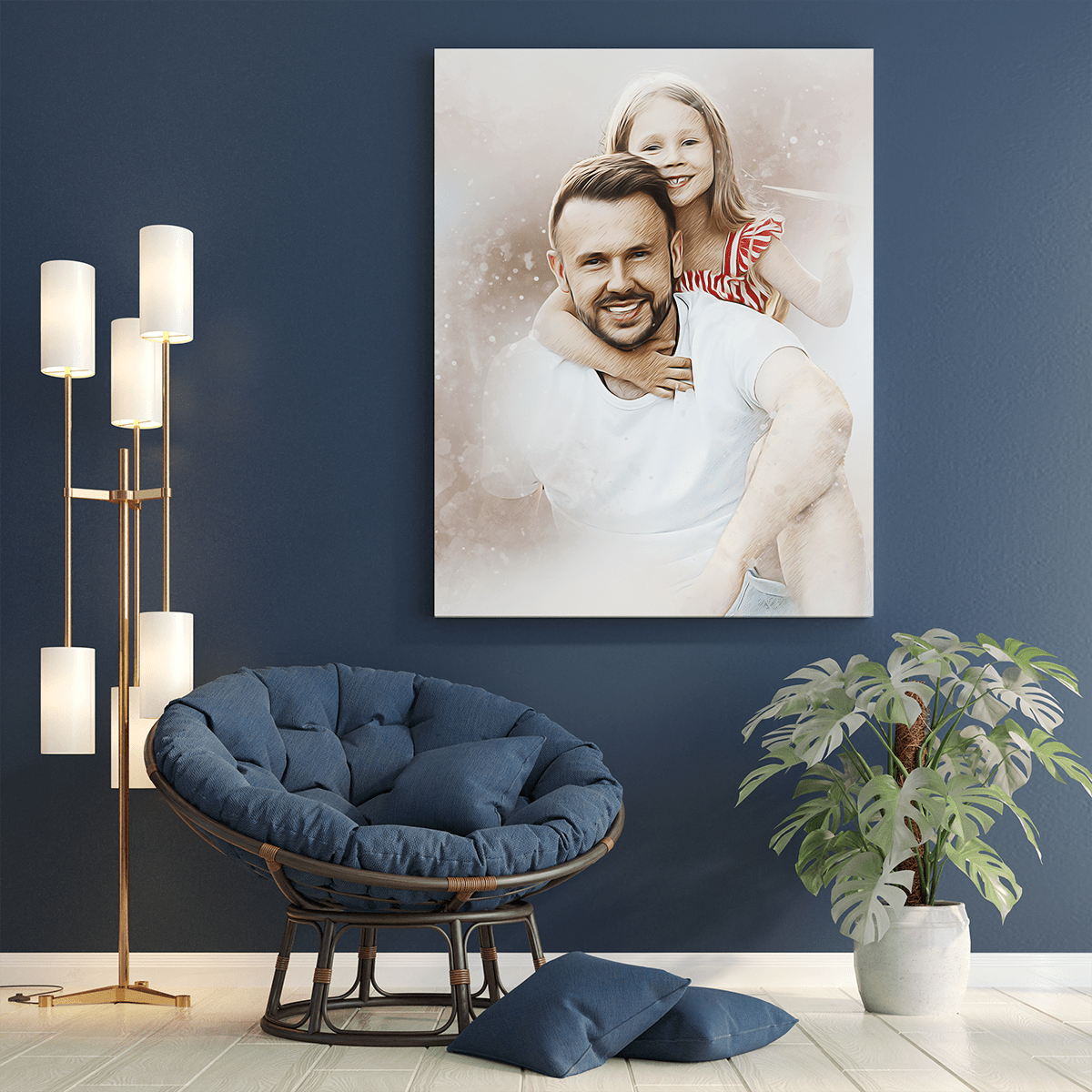 Portret z tatą styl sketch - druk na płótnie, spersonalizowany prezent dla taty - Adamell.pl