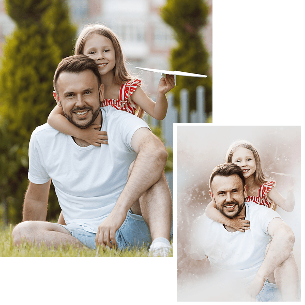 Portret z tatą styl sketch - druk na płótnie, spersonalizowany prezent dla taty - Adamell.pl