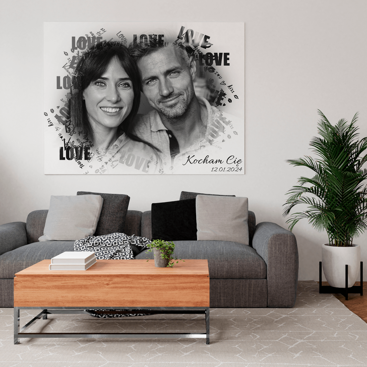 Portret z tłem Love - druk na płótnie, spersonalizowany prezent dla kobiety - Adamell.pl