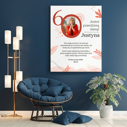 Prawdziwa dama 60 lat - druk na płótnie, spersonalizowany prezent dla przyjaciółki - Adamell.pl