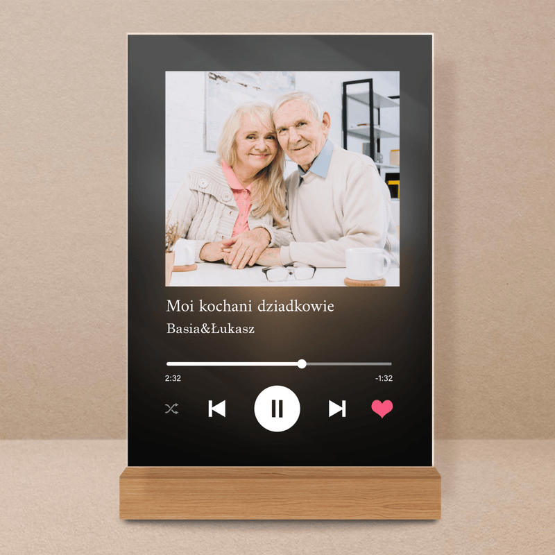 Prezent dla dziadków Spotify - magiczny druk na szkle akrylowym, personalizowany prezent - Adamell.pl