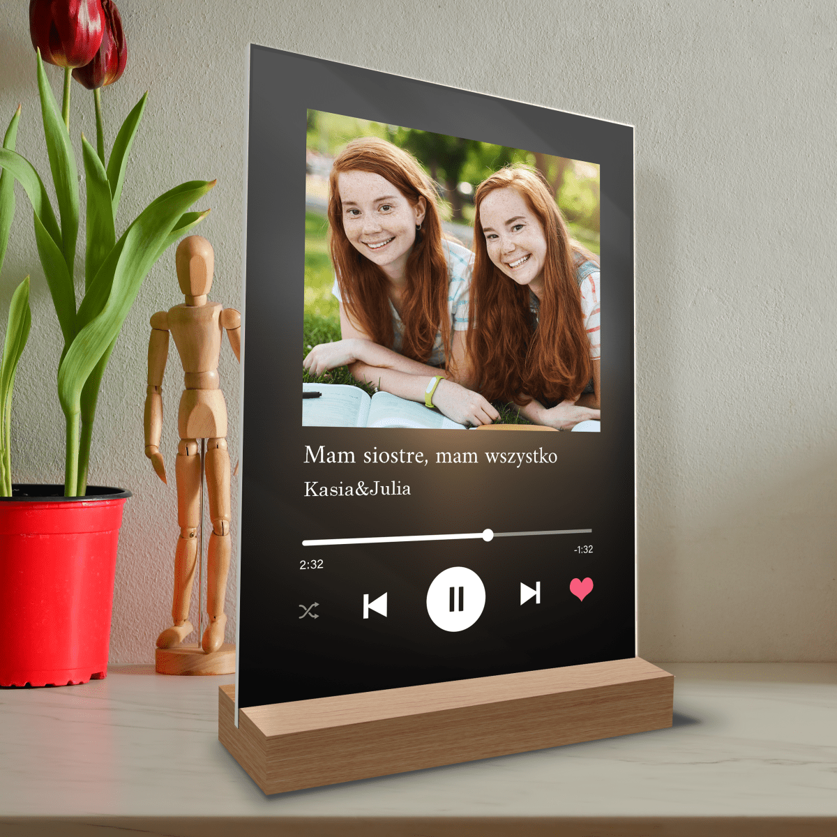 Prezent dla Siostry Spotify - magiczny druk na szkle akrylowym, personalizowany prezent - Adamell.pl