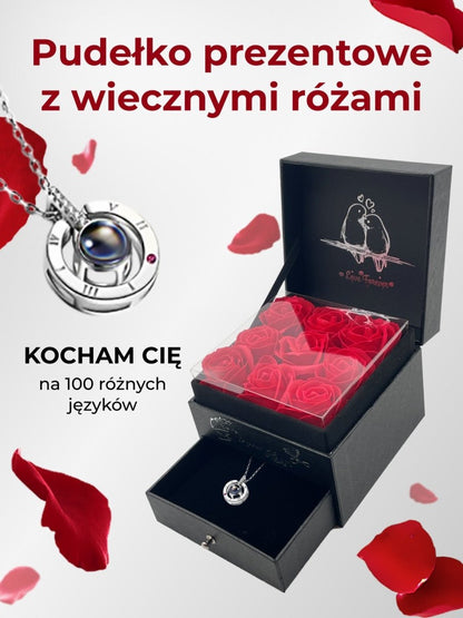 Pudełko Prezentowe z Wiecznymi Różami na biżuterię | Prezent na dzień kobiet, święta, walentynki, urodziny, dla niej, mamy, dziewczyny, kobiety - Adamell.pl - Wyjątkowe Prezenty