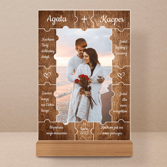 Puzzle + zdjęcie - Druk na szkle, spersonalizowany prezent dla pary - Adamell.pl