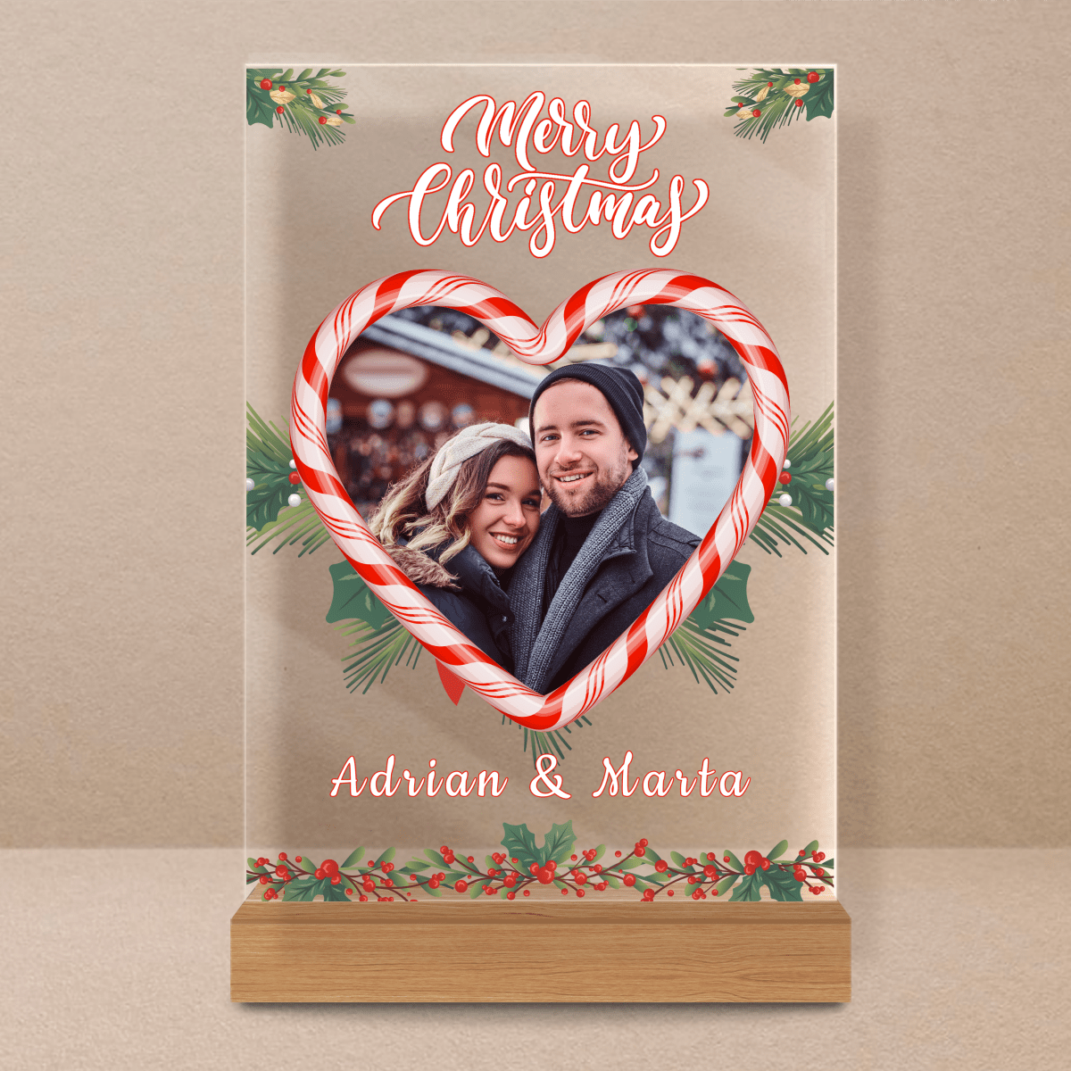 Radosnych świąt - Druk na szkle, spersonalizowany prezent dla pary - Adamell.pl