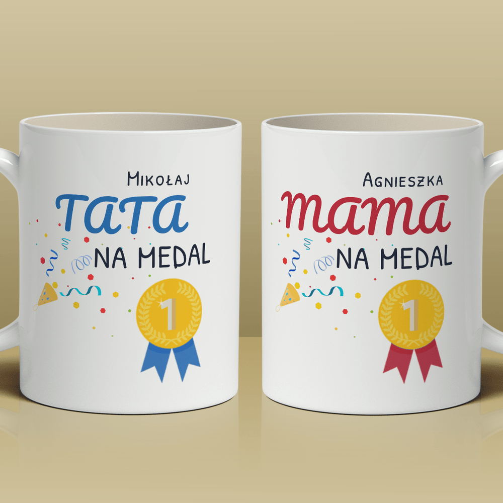 Rodzice na medal - Zestaw 1 x Kubek z nadrukiem, spersonalizowany prezent dla rodziców - Adamell.pl