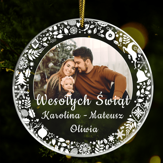 Rodzina imiona + zdjęcie - bombka choinkowa, spersonalizowany prezent dla rodziców - Adamell.pl