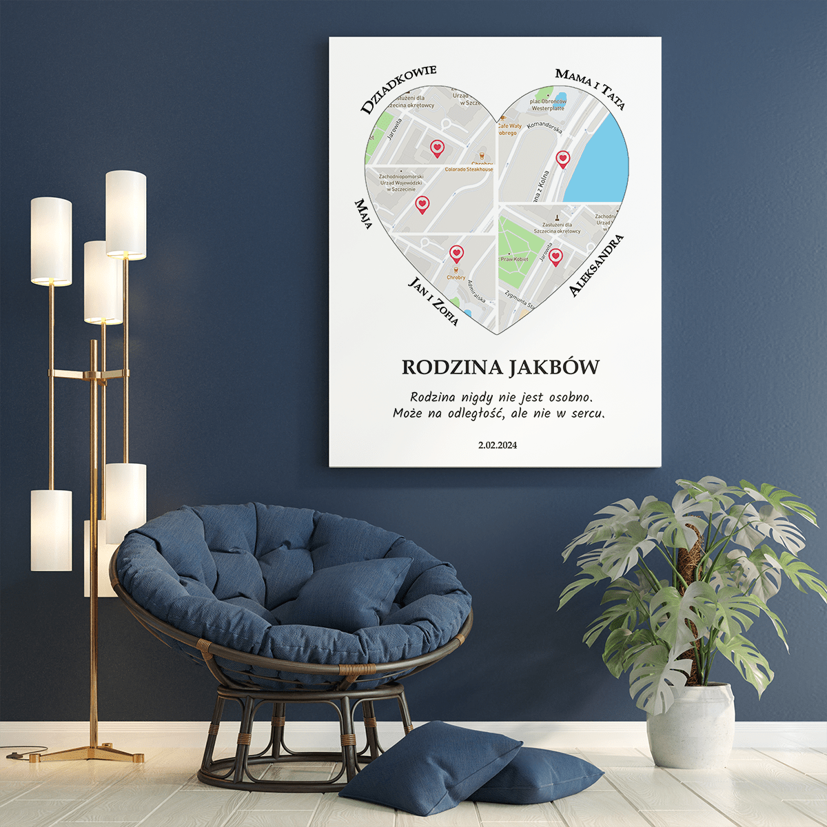 Rodzinna mapa - druk na płótnie, spersonalizowany prezent dla rodziny - Adamell.pl
