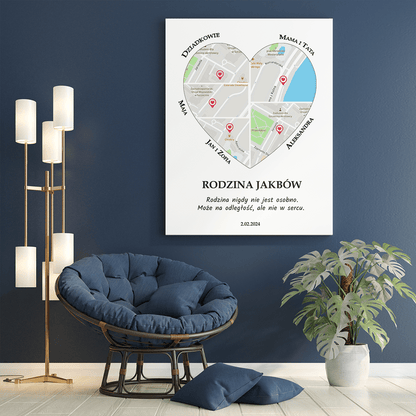 Rodzinna mapa - druk na płótnie, spersonalizowany prezent dla rodziny - Adamell.pl