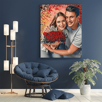 Romantyczny portret - druk na płótnie, spersonalizowany prezent dla pary - Adamell.pl