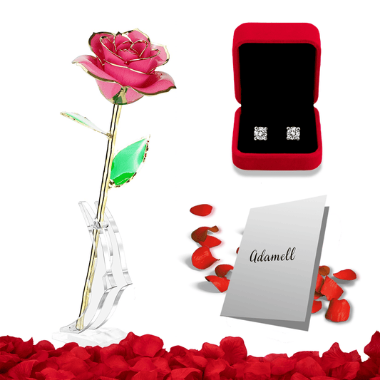 Różowa Wieczna Róża Otulona 24K złotem + GRATISY - Adamell.pl