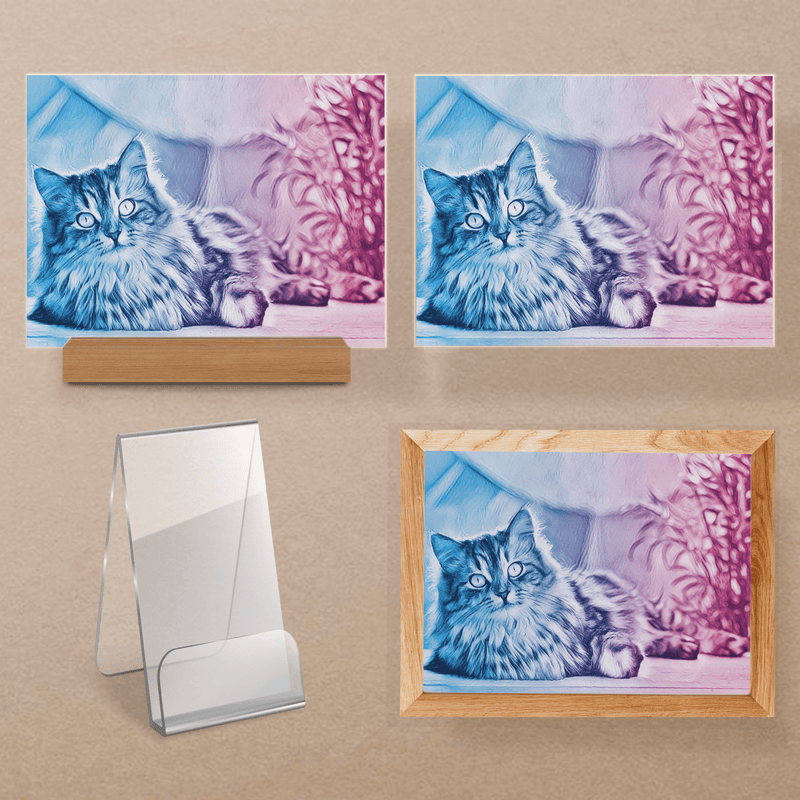 Różowo - niebieski portret kota - Druk na szkle, spersonalizowany prezent - Adamell.pl - Wyjątkowe Prezenty