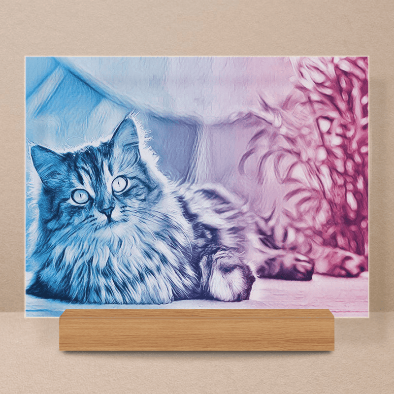 Różowo - niebieski portret kota - Druk na szkle, spersonalizowany prezent - Adamell.pl - Wyjątkowe Prezenty