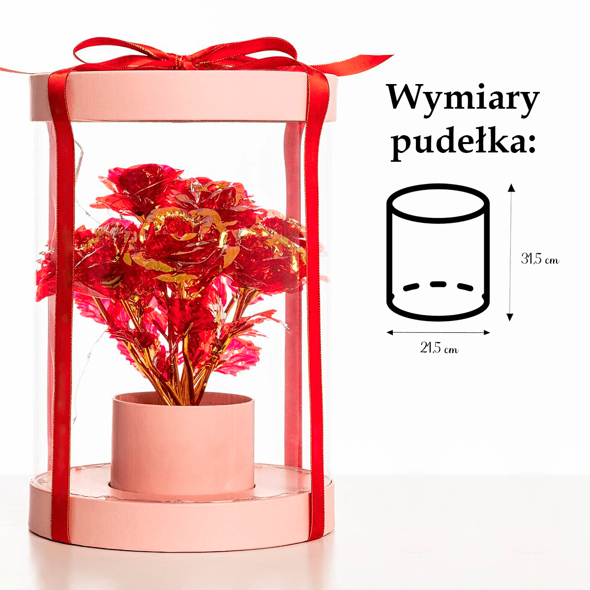 Różowy box wiecznych róż bukiet LED + GRATISY - Adamell.pl - Wyjątkowe Prezenty