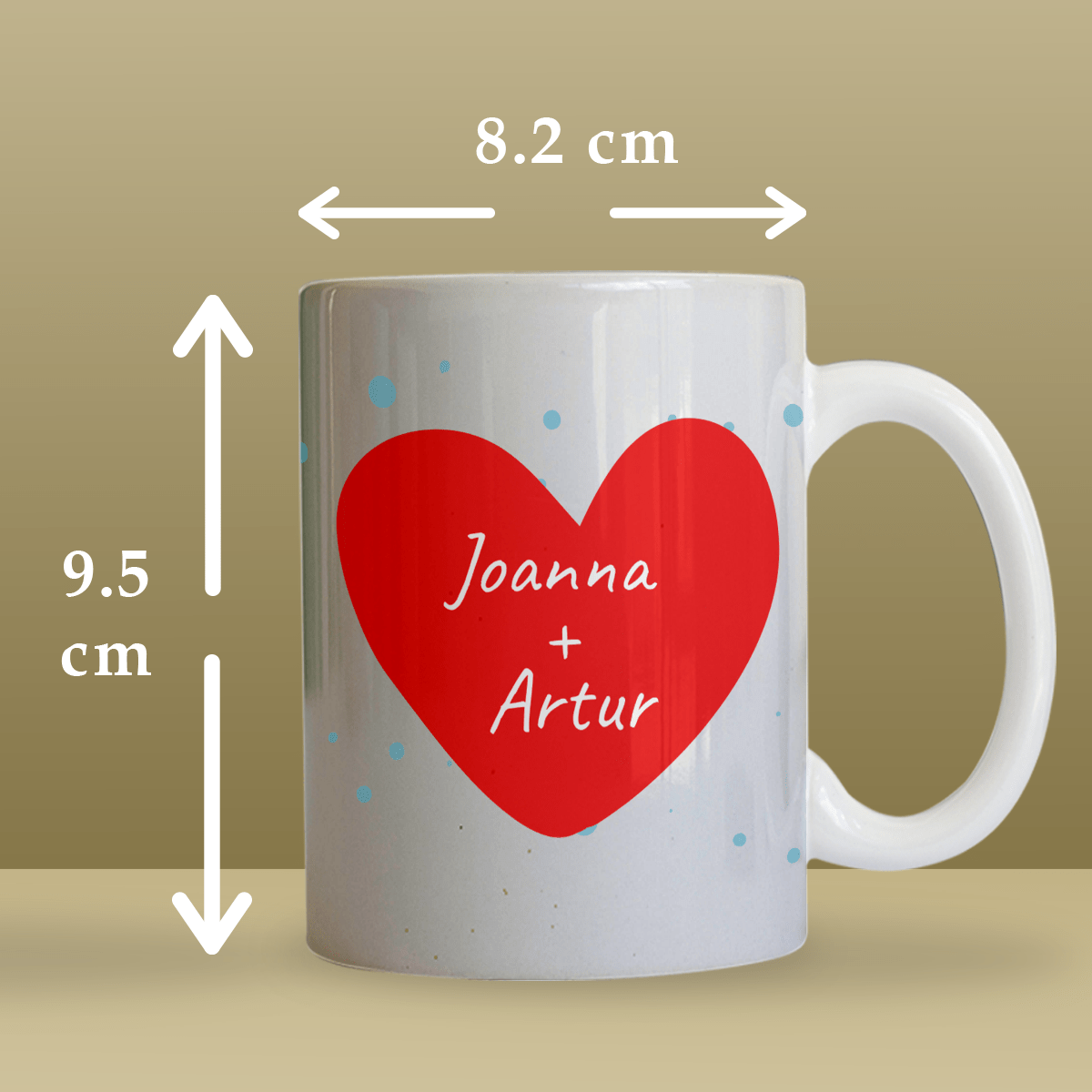 Serce imiona + zdjęcie - 1x Kubek z nadrukiem, spersonalizowany prezent dla pary - Adamell.pl