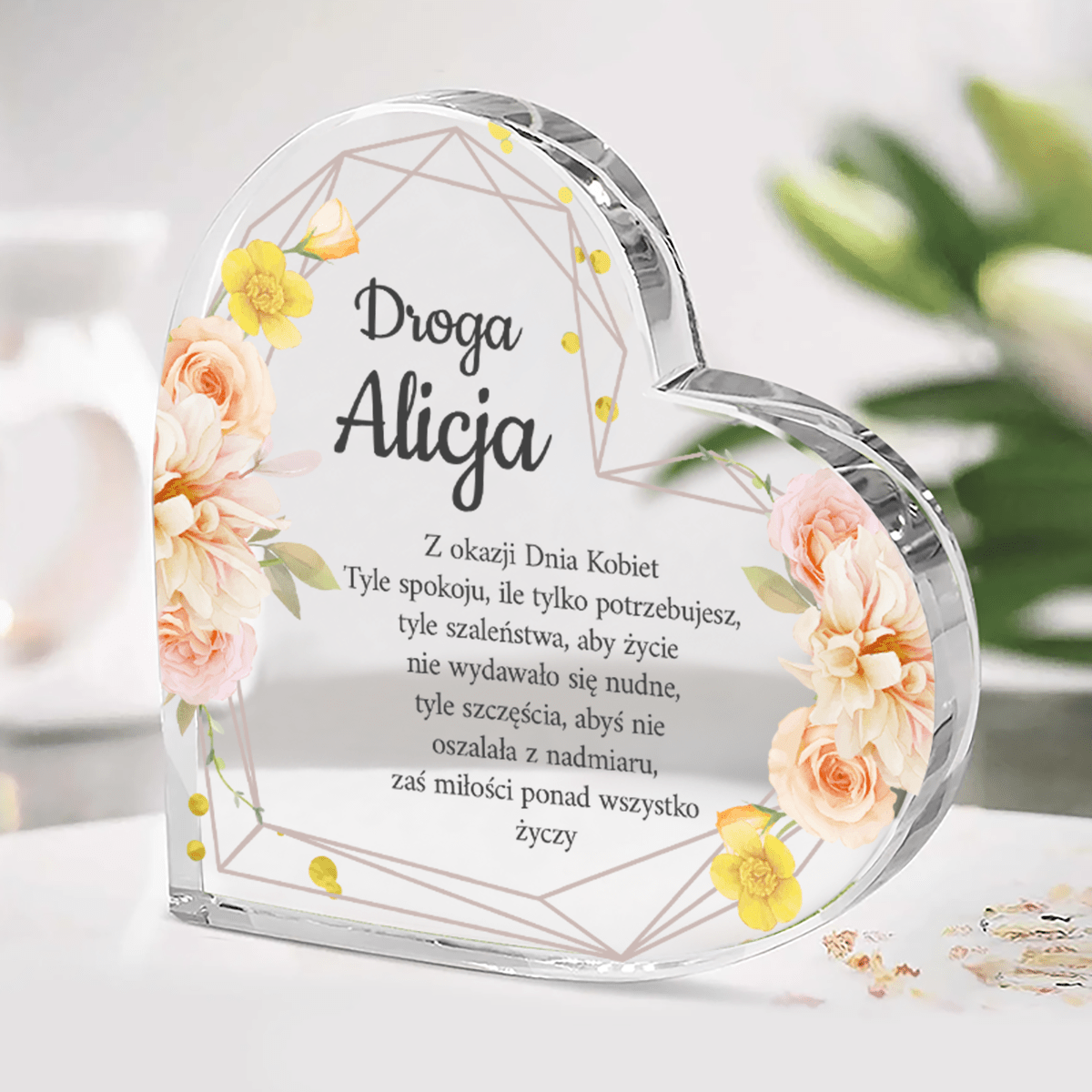 Serce kobiety - Szklane serce, spersonalizowany prezent dla niej - Adamell.pl