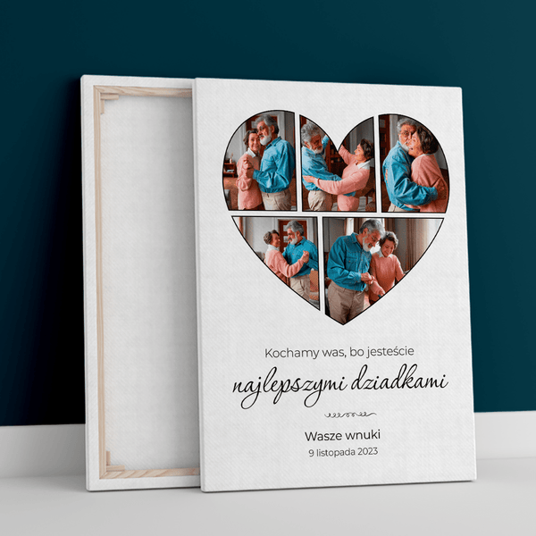 Serce kolaż z 5 zdjęć - druk na płótnie, spersonalizowany prezent dla dziadków - Adamell.pl