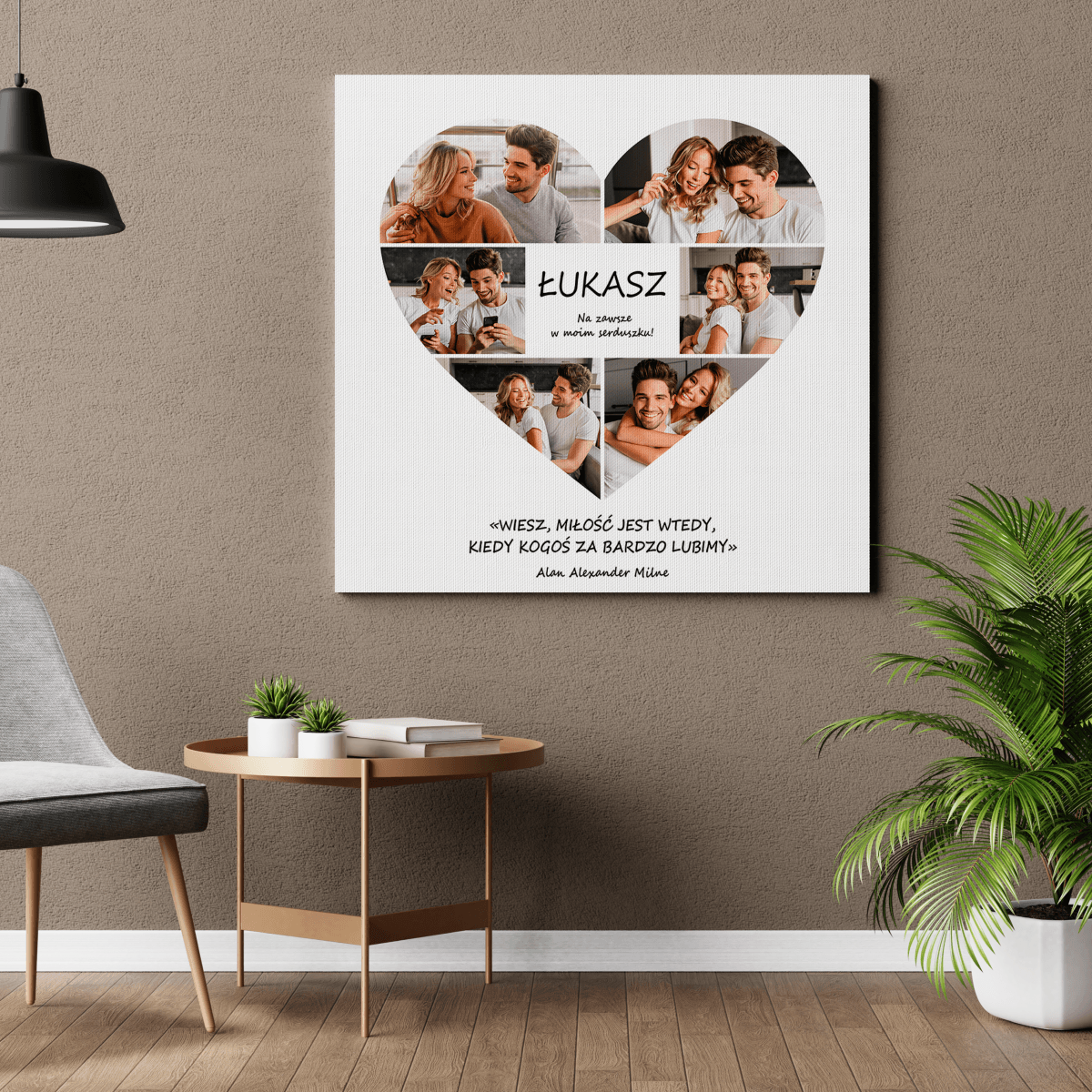 Serce kolaż z cytatem - druk na płótnie, spersonalizowany prezent dla chłopaka - Adamell.pl