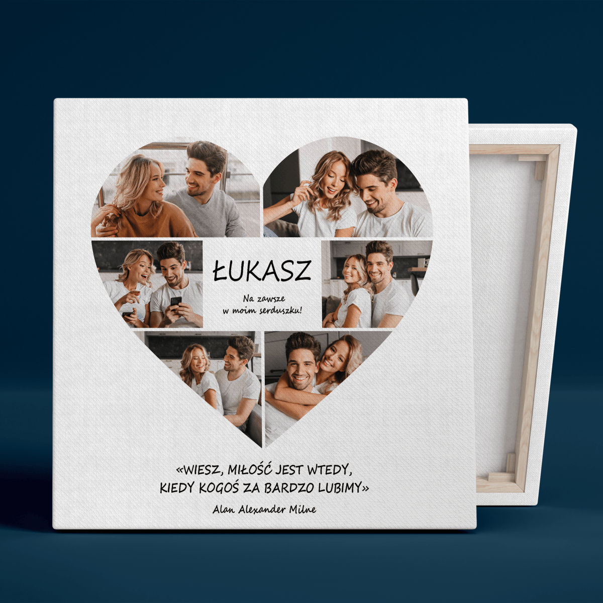 Serce kolaż z cytatem - druk na płótnie, spersonalizowany prezent dla chłopaka - Adamell.pl