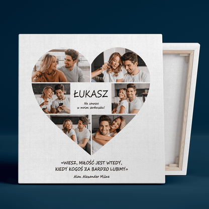 Serce kolaż z cytatem - druk na płótnie, spersonalizowany prezent dla chłopaka - Adamell.pl