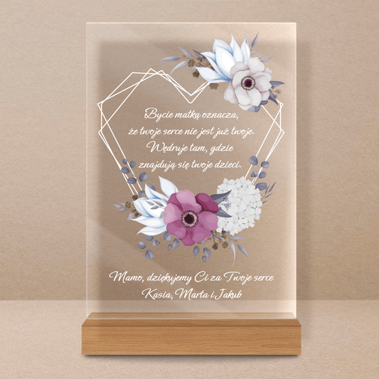 Serce mamy - Druk na szkle, spersonalizowany prezent dla mamy - Adamell.pl
