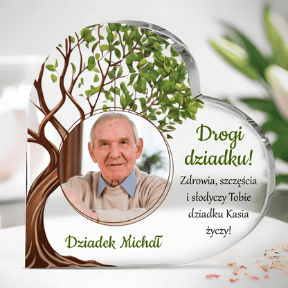Serce z motywem drzewa - Szklane serce, spersonalizowany prezent dla dziadka - Adamell.pl