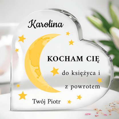 Serce z motywem księżyca - Szklane serce, spersonalizowany prezent dla niej - Adamell.pl