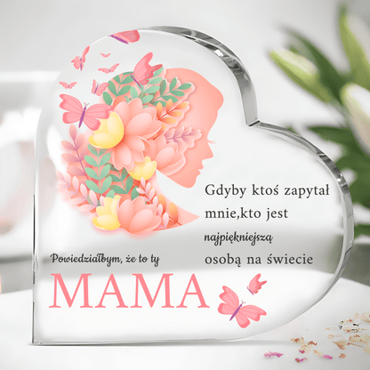 Serce z napisem najpiękniejsza mama - Szklane serce, spersonalizowany prezent dla mamy - Adamell.pl
