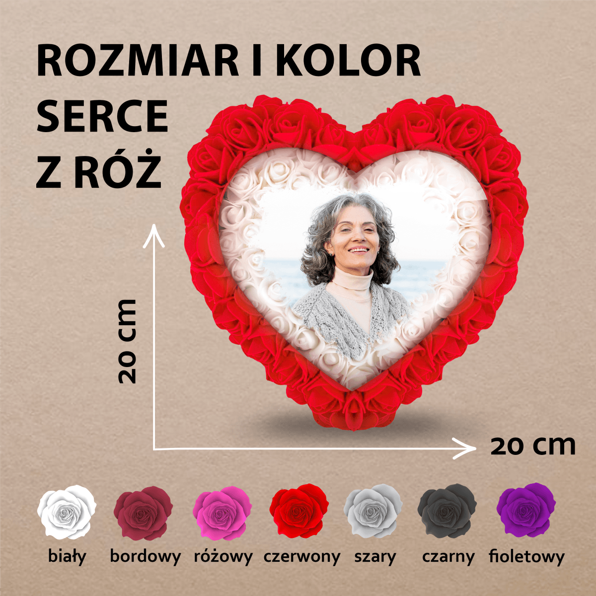 Serce z róż ze zdjęciem - Różane serce z nadrukiem, spersonalizowany prezent - Adamell.pl - Wyjątkowe Prezenty