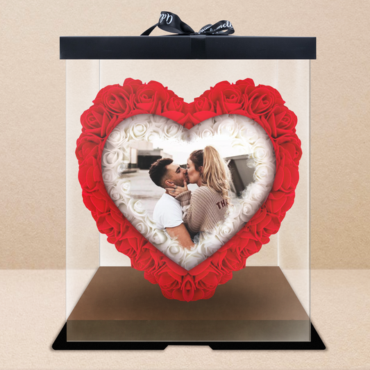 Serce z róż plus fotowydruk - Różane serce z nadrukiem, spersonalizowany prezent