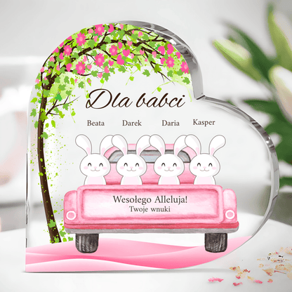 Słodkie króliczki - Szklane serce, spersonalizowany prezent dla babci - Adamell.pl