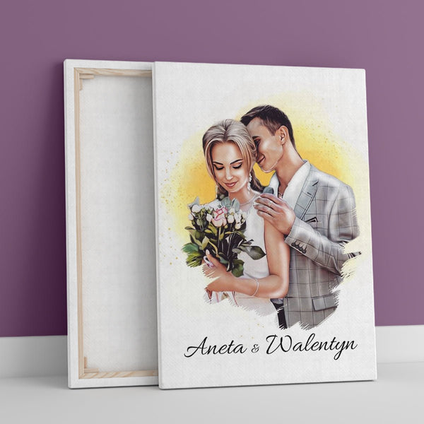 Ślubny portret pary młodej - druk na płótnie, spersonalizowany prezent - Adamell.pl