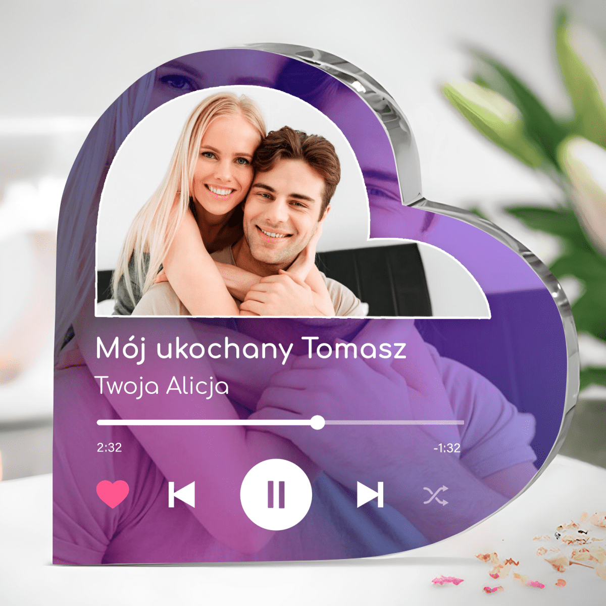 Spotify Mój ukochany - Szklane serce, spersonalizowany prezent dla niego - Adamell.pl