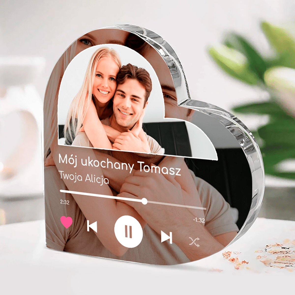 Spotify Mój ukochany - Szklane serce, spersonalizowany prezent dla niego - Adamell.pl
