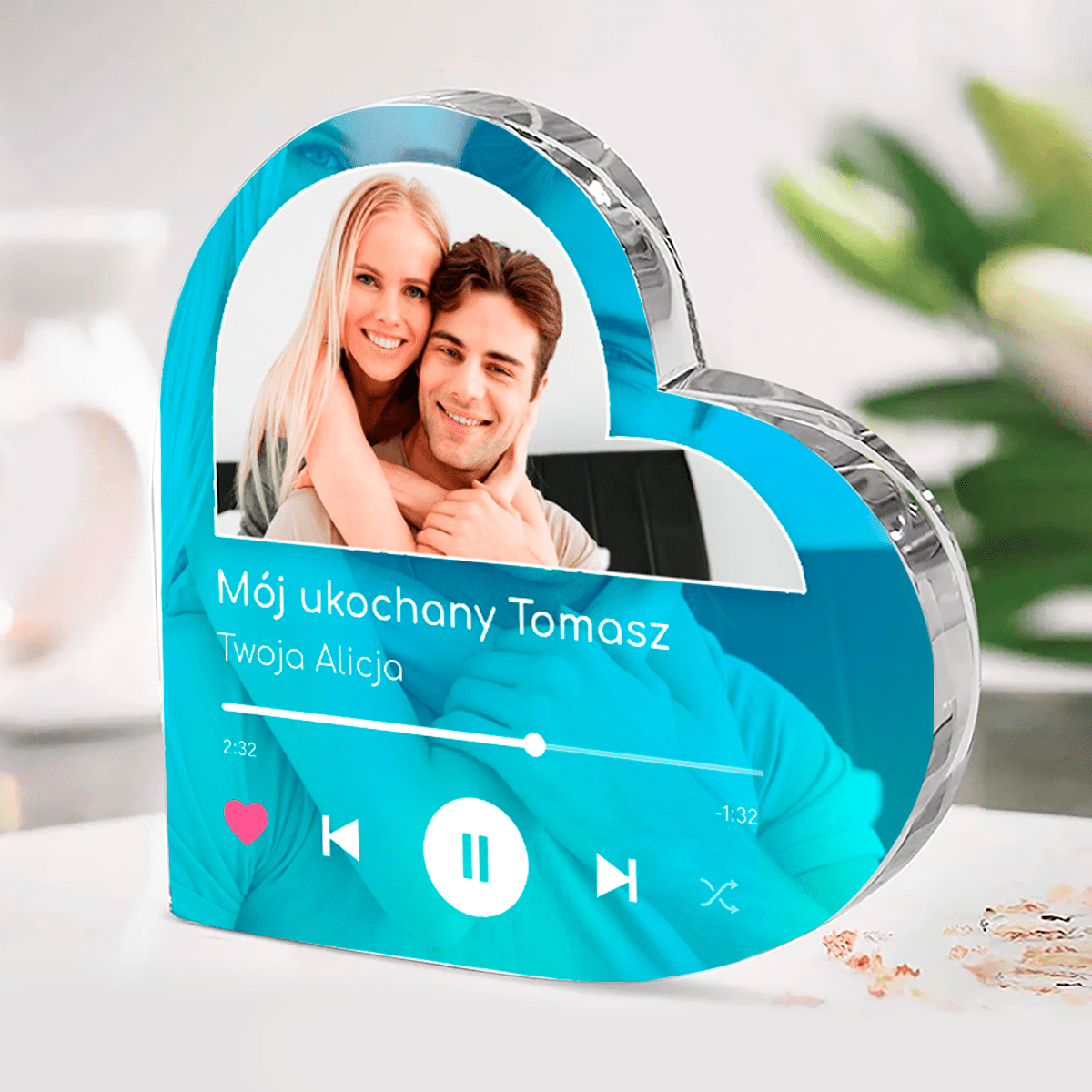 Spotify Mój ukochany - Szklane serce, spersonalizowany prezent dla niego - Adamell.pl